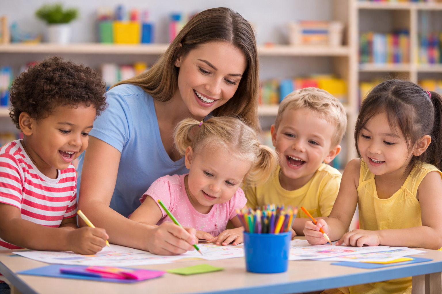 kids learning from teacher